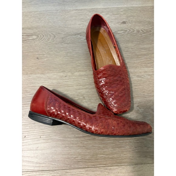 Naturalizer Shoes - Naturalizer Red Woven Leather LoafersSquare Toe Slip On Flats Brazil Womens 7.5